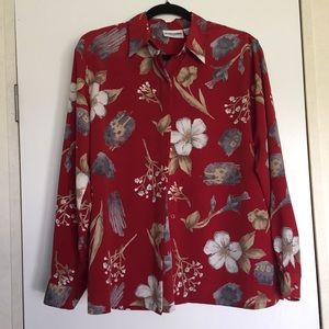 Alfred Dunner Hibiscus Floral Button Down Blouse